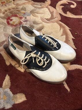Eastland White and Black Two-Tone Saddle Loafers